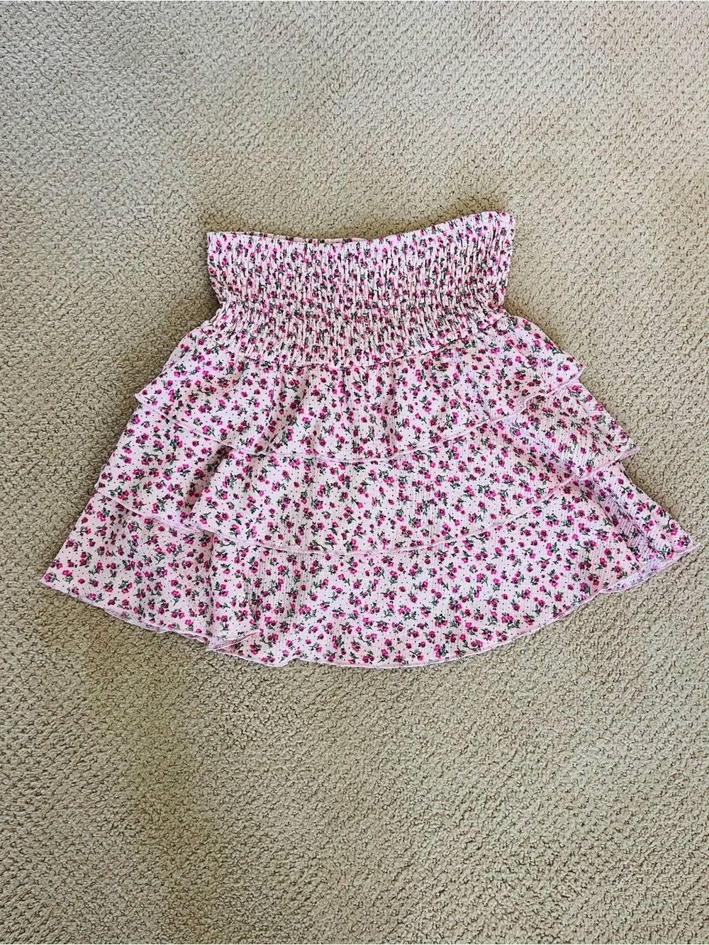 Zara Kids Pink Floral Tiered Miniskirt girls size 13/14